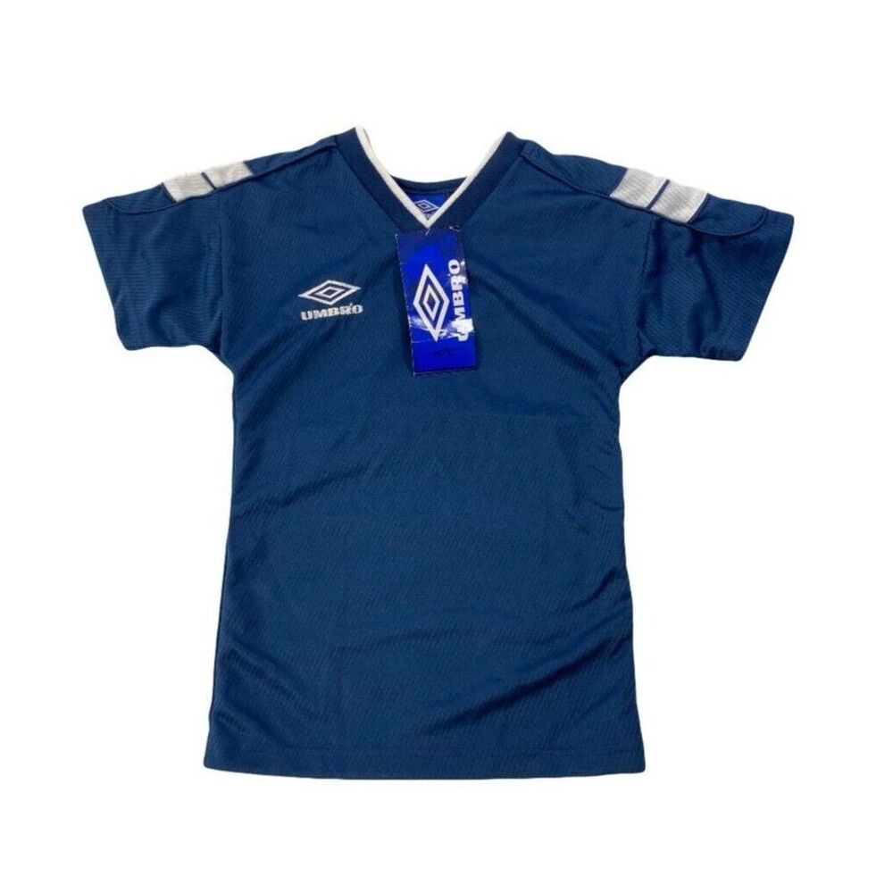 Umbro Soccer Jersey Boys Medium Blue White Short Sleeve Athletic Amsterdam 1136